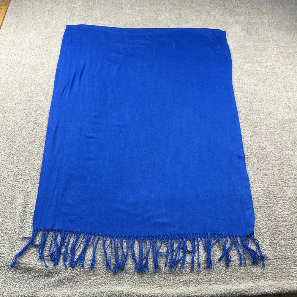 100% Cashmere Scarf Unisex‎ OS Blue Fringe Tassel Pashmina Wrap